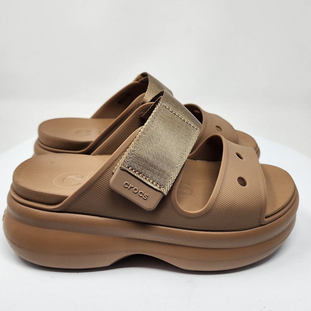 Crocs Soho Two-Strap Platform Slide Sandals Women 6M Sepia Brown Adjustable NWOB - Picture 2 of 11